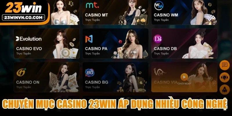 Chuyên mục casino 23Win áp dụng nhiều công nghệ hiện đại